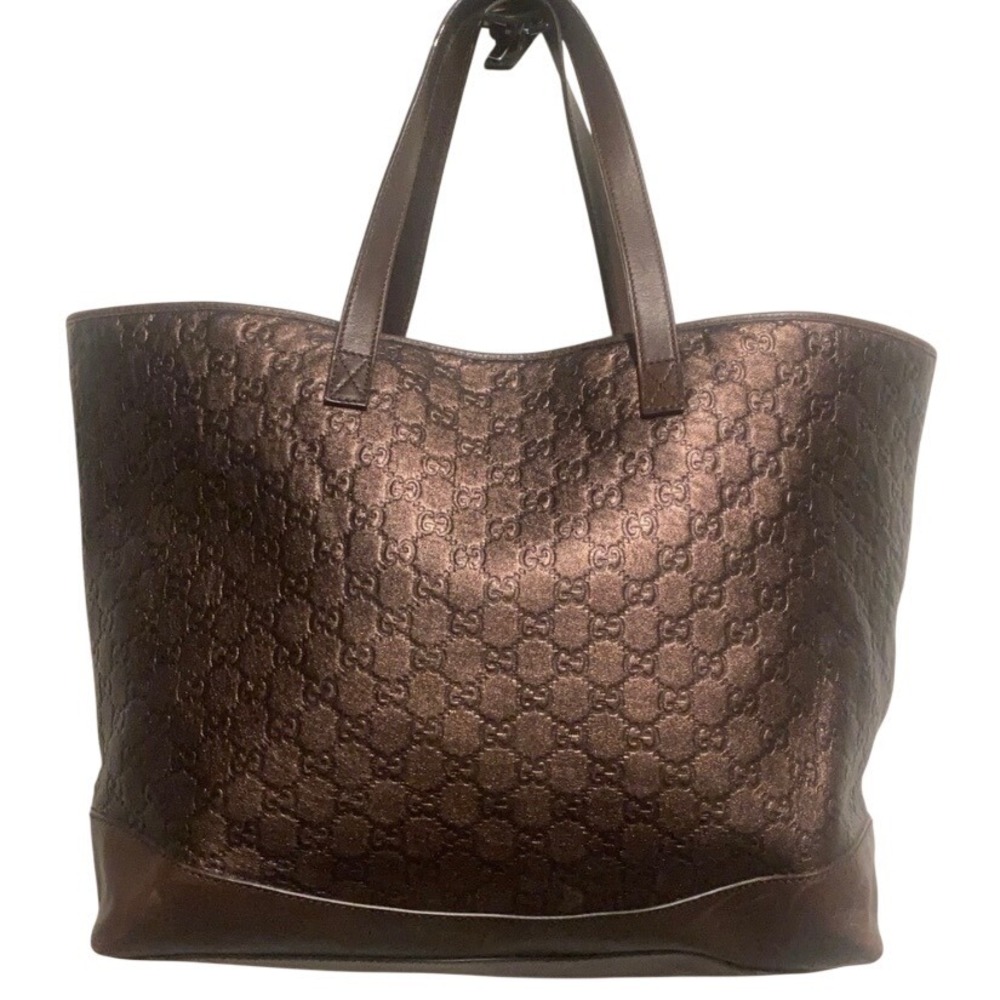 Gucci Guccissima Metallic Bronze Leather Tote Bag GG Monogram Shoulder LuxuryBag
